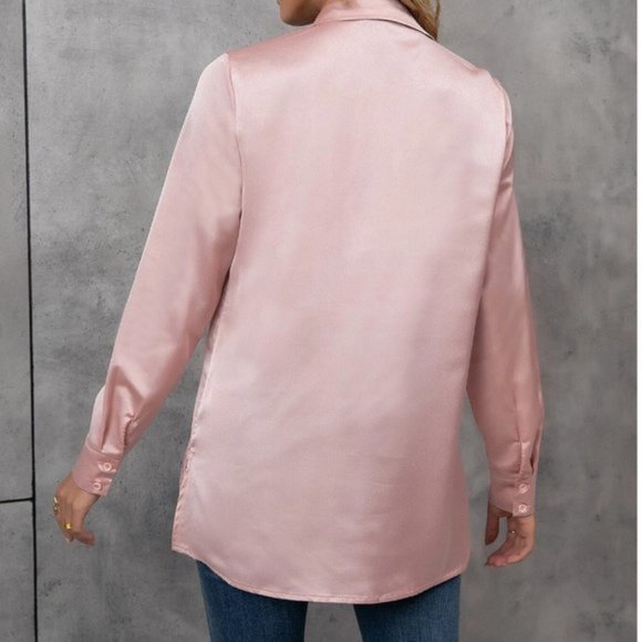 Pink Blouson Sleeve Satin Blouse - Picture 3 of 5